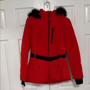 Michael Kors Red Belted Puffer with Black Accents